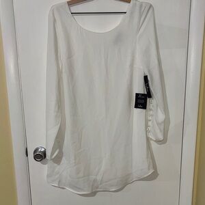 Lulu's Upbeat Chic White Long Sleeve Blouse with Button Cuff Detail